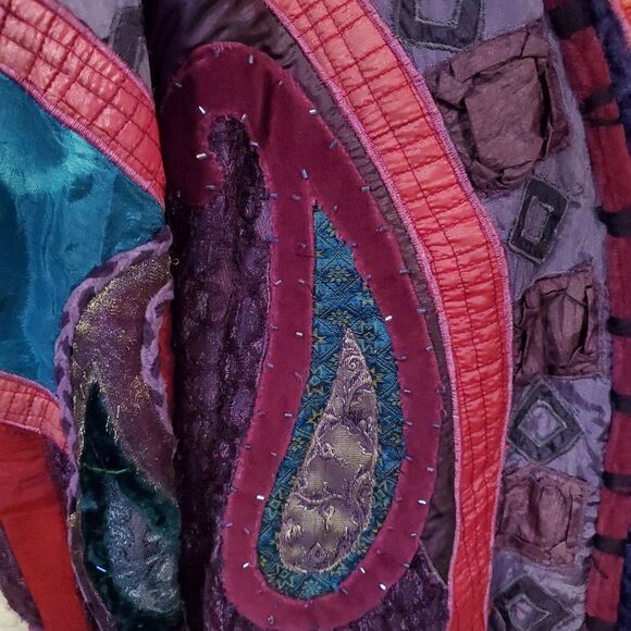 Vintage Sandy Starkman Jacket Women XL Burgundy Pink Blue Paisley Patchwork Boho - Picture 10 of 16